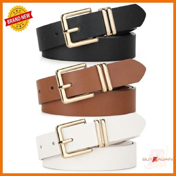 3 Pack Women\'s Faux Leather Belts Gold Buckle Jeans Pants Accessories main image 4